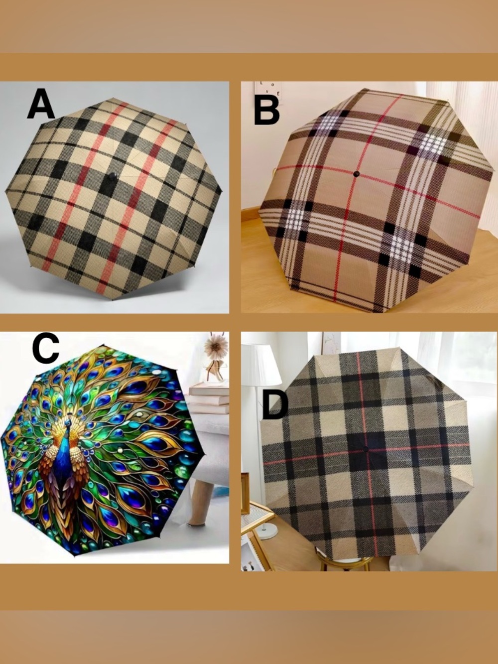 Choose Your Umbrella New Peacock Or 3 different Plaids